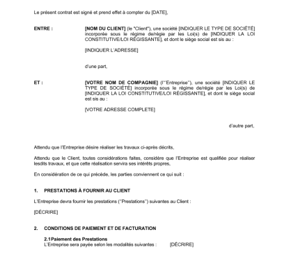 Contrat de prestation de services ou de sous-traitance