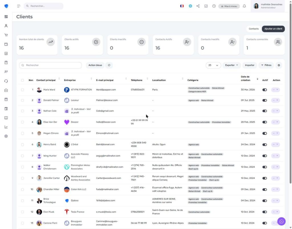 Liste des clients dans Djaboo avec statistiques et bouton Ajouter un client