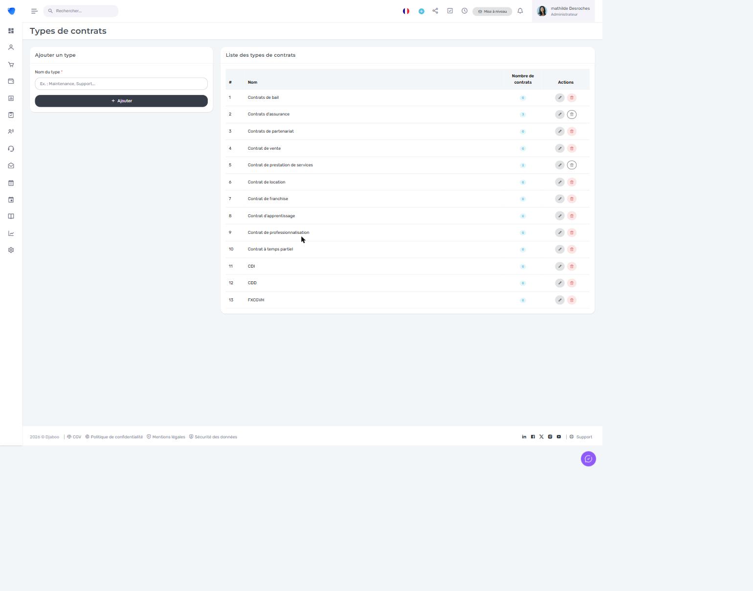 Types de contrats dans Djaboo