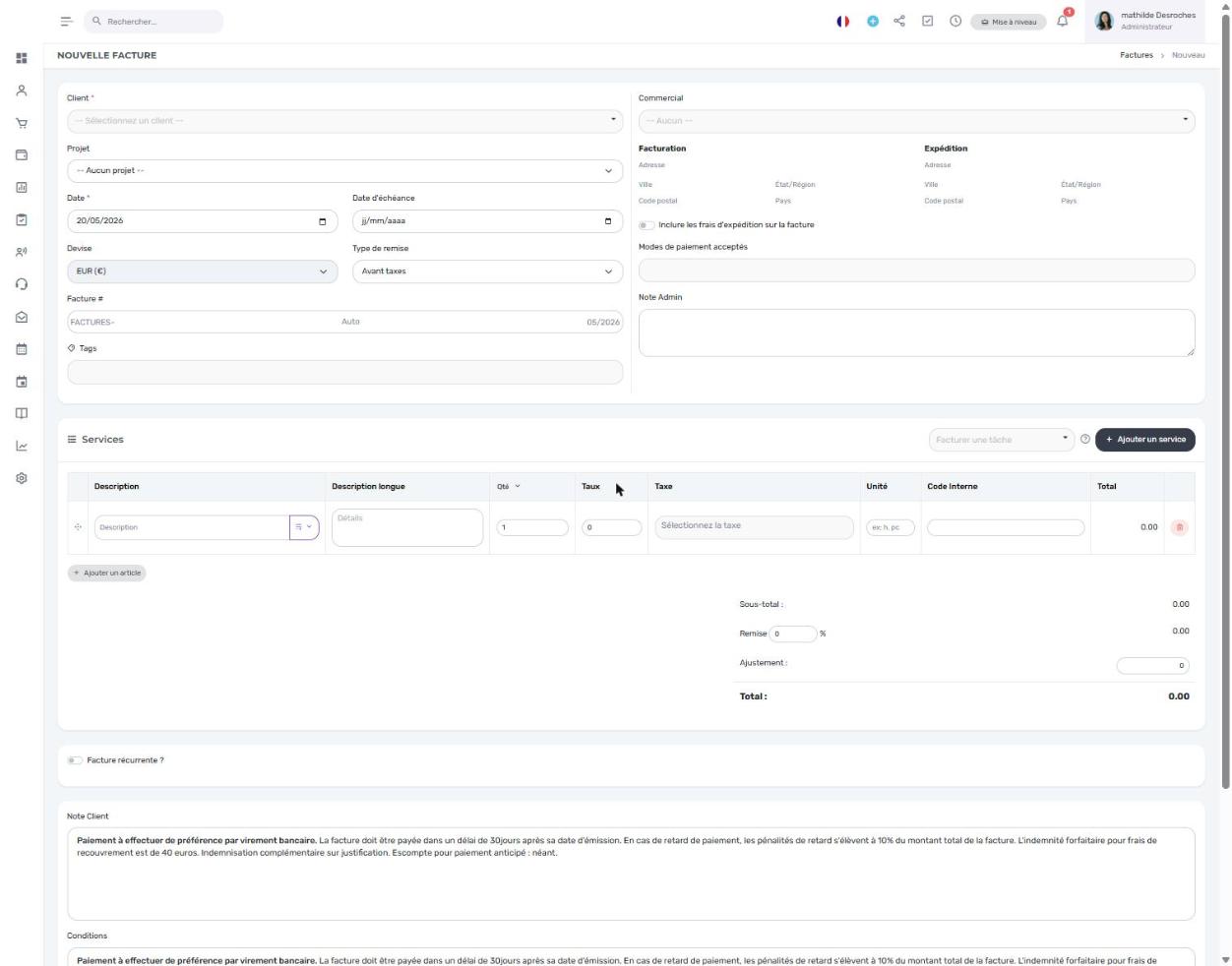 Créer une facture proforma dans Djaboo
