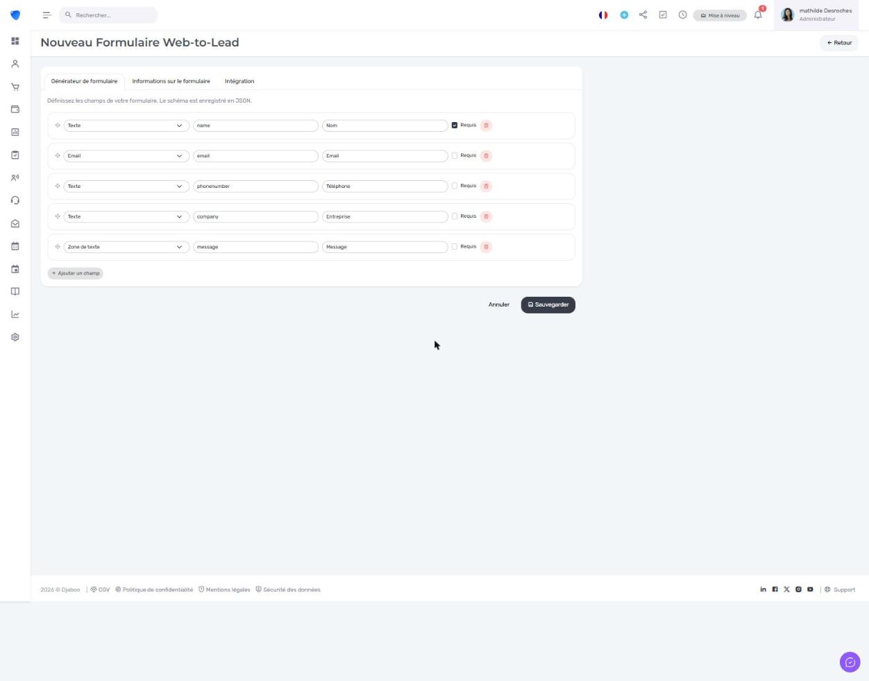 Formulaire Web-to-Lead dans Djaboo