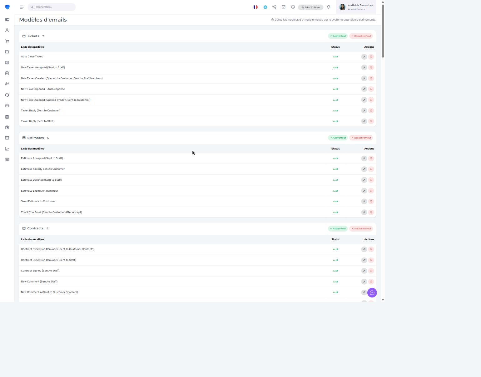 Modèles d'emails dans Djaboo